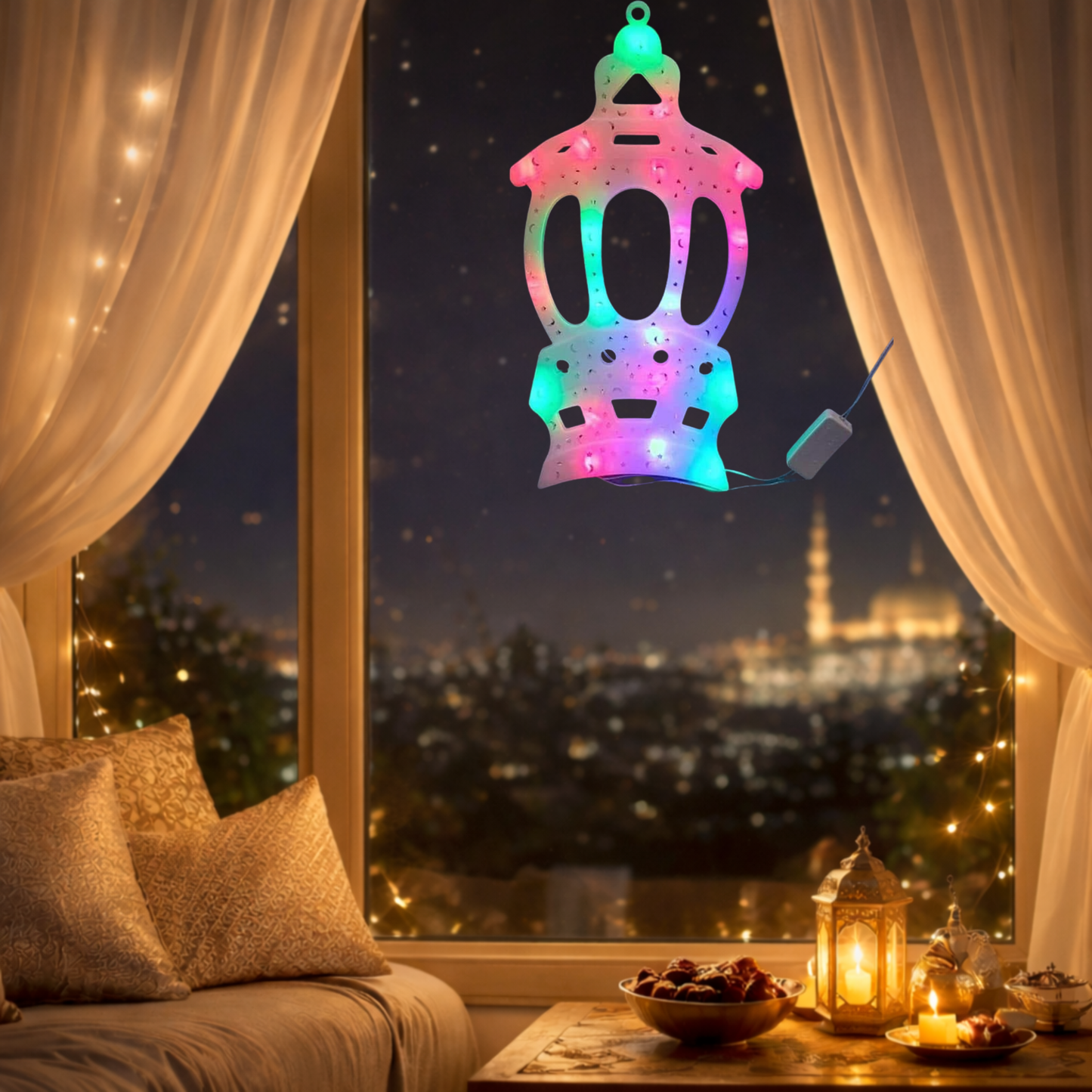 فانوس رمضان مضيء متعدد الألوان – LED ديكوري