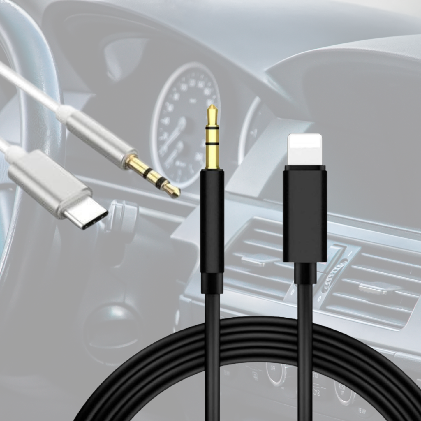 AUX Audio وصلة (Type C, or Lightning)