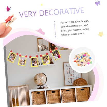 ملاقط خشبية صغيره بنجوم – 10 قطع مع حبل خيش للديكور