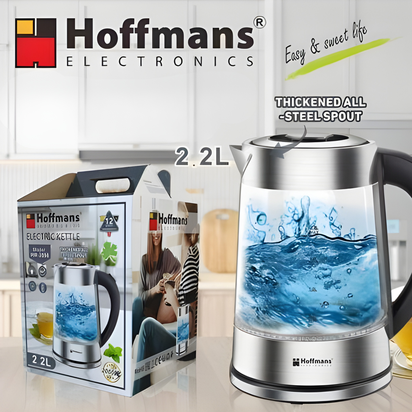 هيتر ماء زجاجي مع إضاءة LED – HOFFMAN’S (2.2 لتر)