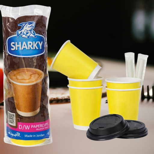 كاسات كرتون  SHARKY مع أغطية ومصاصات – (12اونص) عدد7