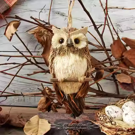 تعليقة مجسم بومة - من القش المنسوج يدويا