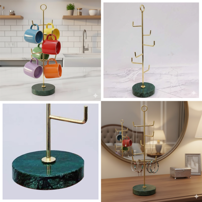 حامل فخم متعدد الاستخدامات للمجوهرات او الفناجين -معدني بقاعدة رخاميه