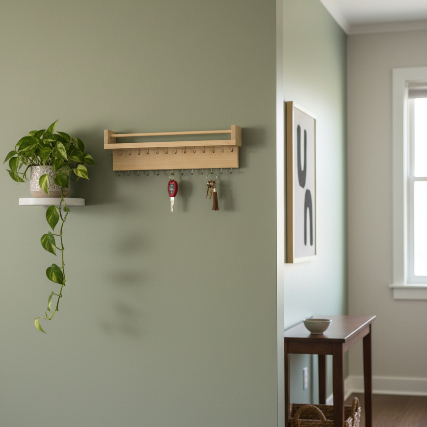 حامل مفاتيح خشبي ثقيل مع رف تخزين