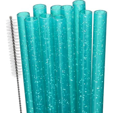 10 مصاصات بلاستيكية جليتر مع فرشاة تنظيف