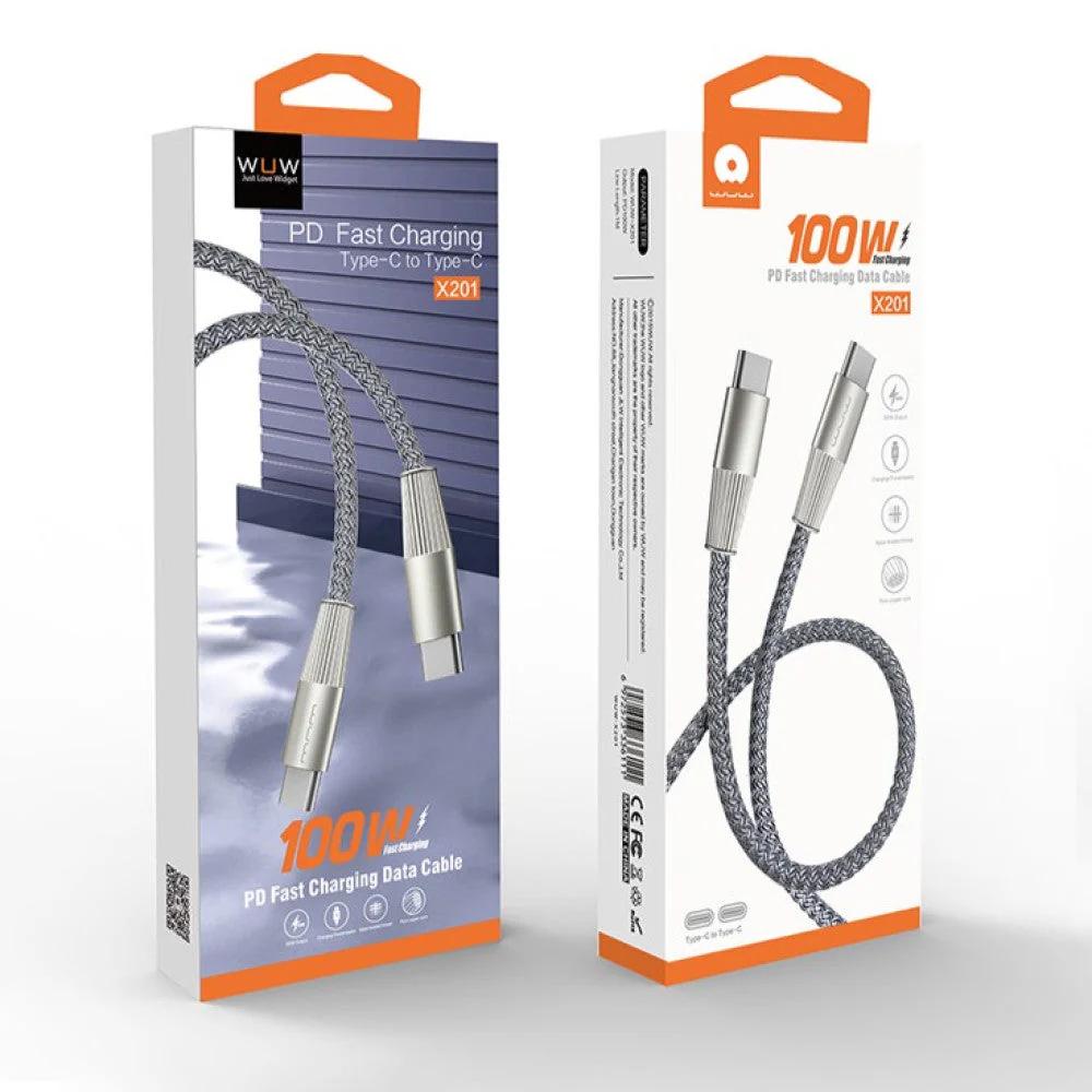 كابل شحن سريع WUW PD بقوة 100 واط – موديل X201 (Type-C إلى Type-C)