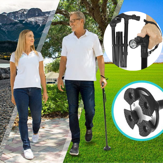 عصا (عكاز) ضد الانزلاق وقابلة للطي مع إضاءة ليد