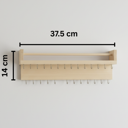 حامل مفاتيح خشبي ثقيل مع رف تخزين
