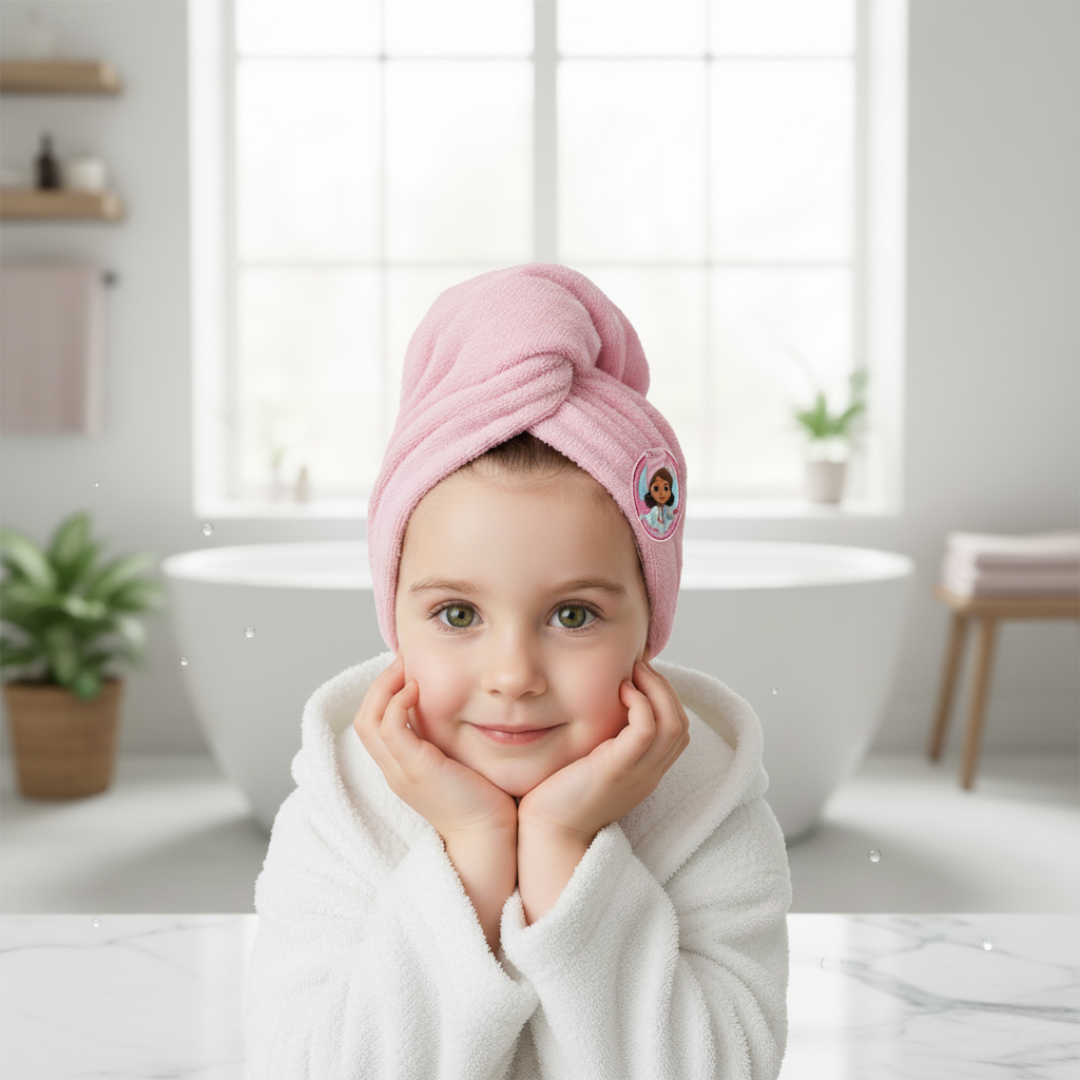 منشفة شعر بغطاء رأس للأطفال