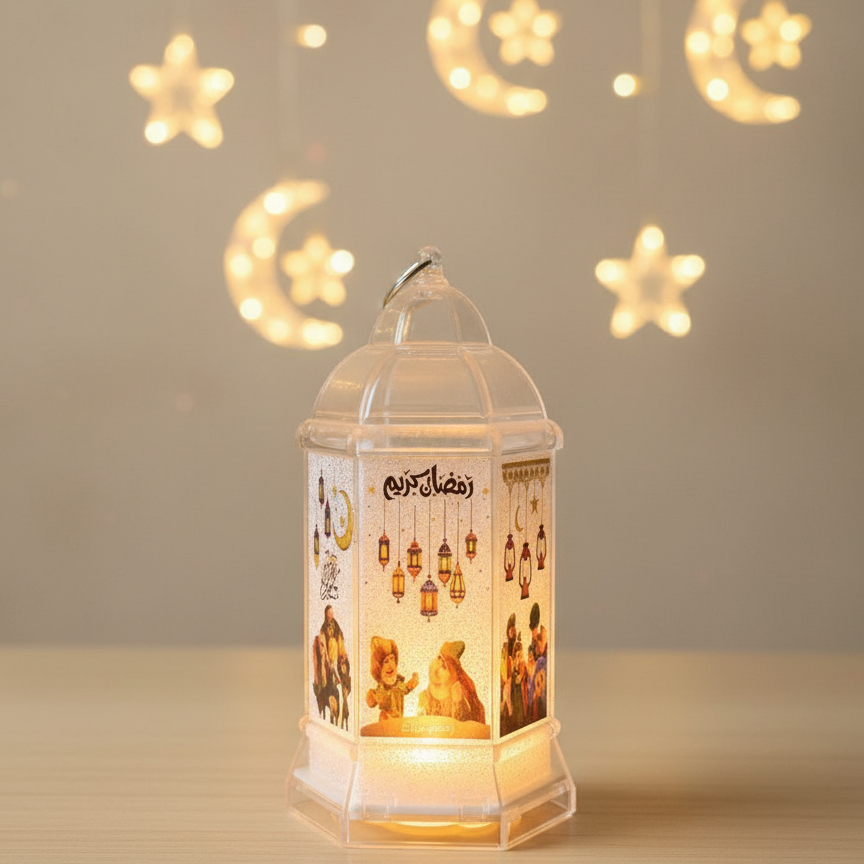 فانوس رمضان بلاستيك شفاف – تصميم شخصيات رمضانية(عدد1)