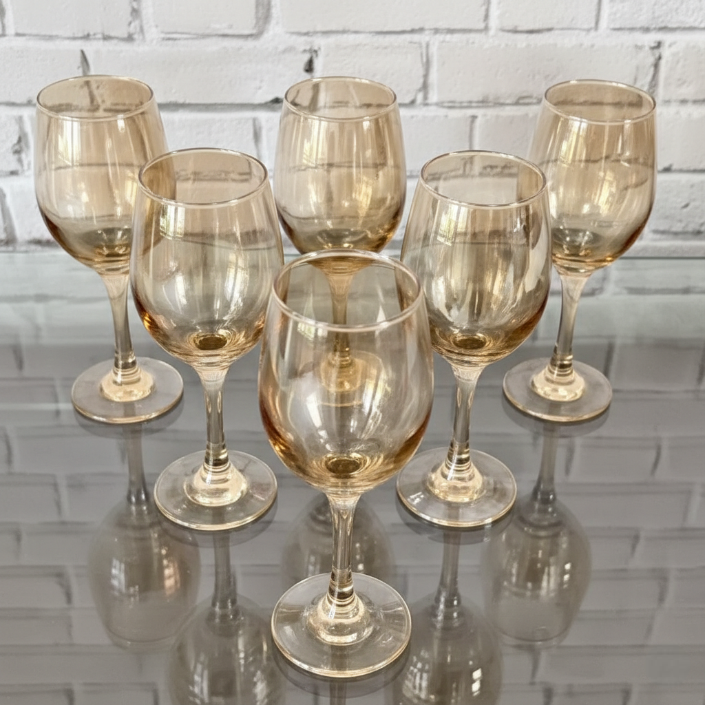 طقم كاسات زجاج عسلي فاخرة  – 6 قطع