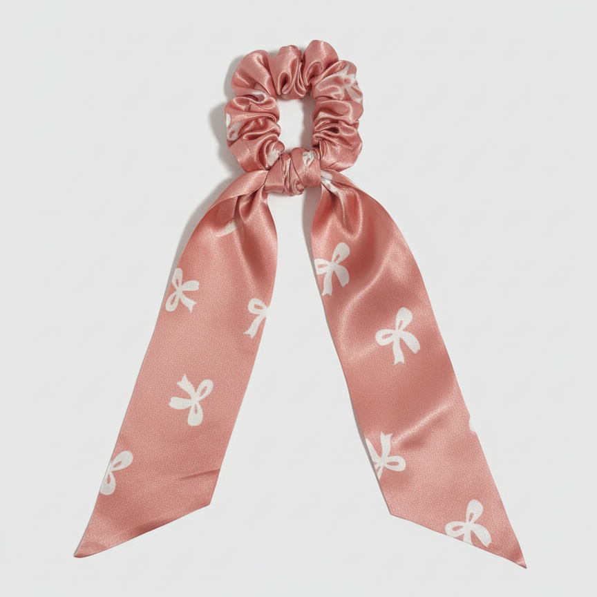ربطة شعر (Scrunchie) حريرية مع وشاح منسدل