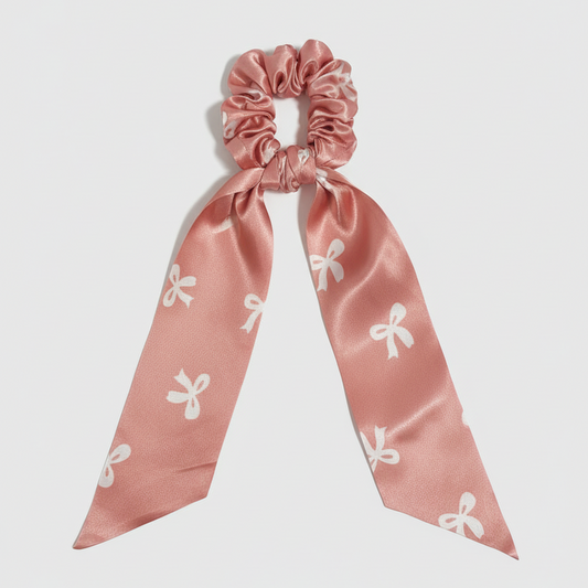 ربطة شعر (Scrunchie) حريرية مع وشاح منسدل