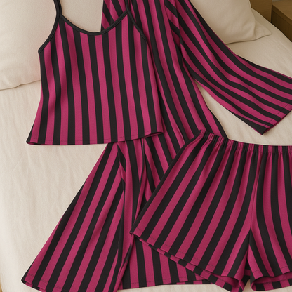 بيجامة شيفون مخططة ثلاث قطع