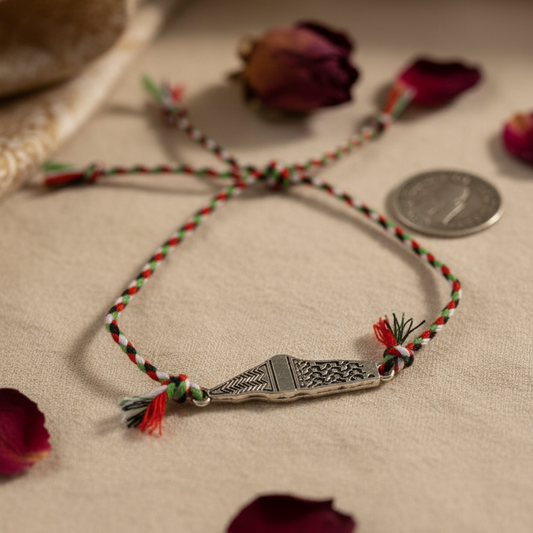 إسوارة تراثية بخيط العلم وخريطة فلسطين