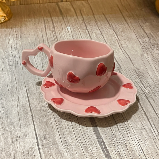 كوب (مج) القلب السيراميك مع صحن