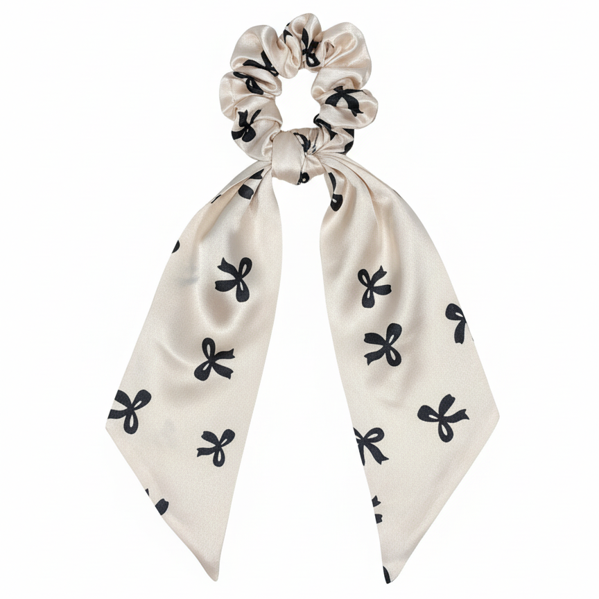 ربطة شعر (Scrunchie) حريرية مع وشاح منسدل