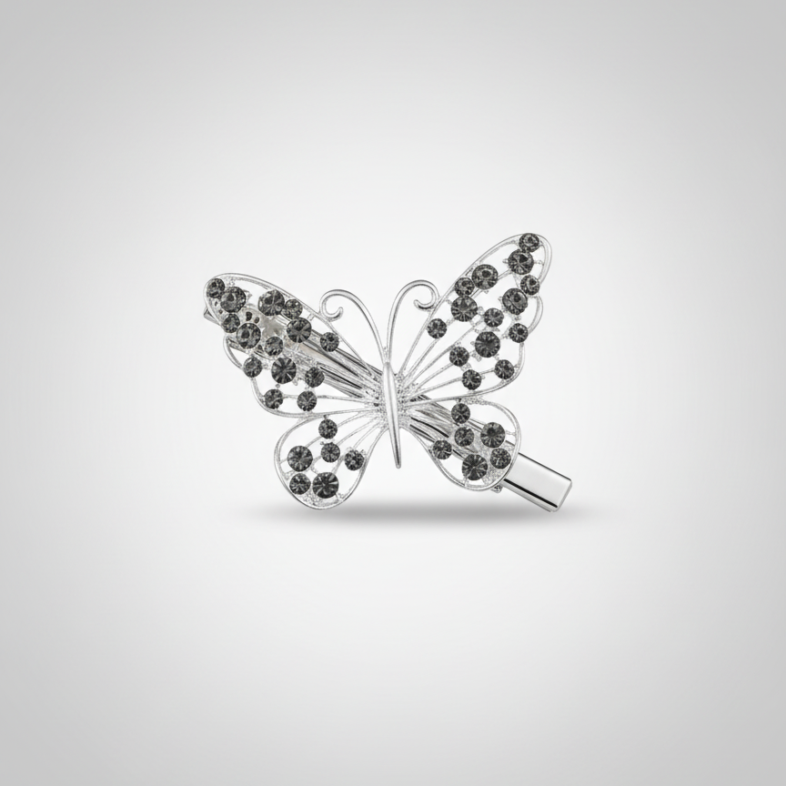 مشبك شعر نسائي بتصميم فراشة مرصّع بالكريستال