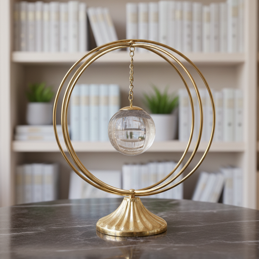 كرة كريستال مع حامل معدني مذهب