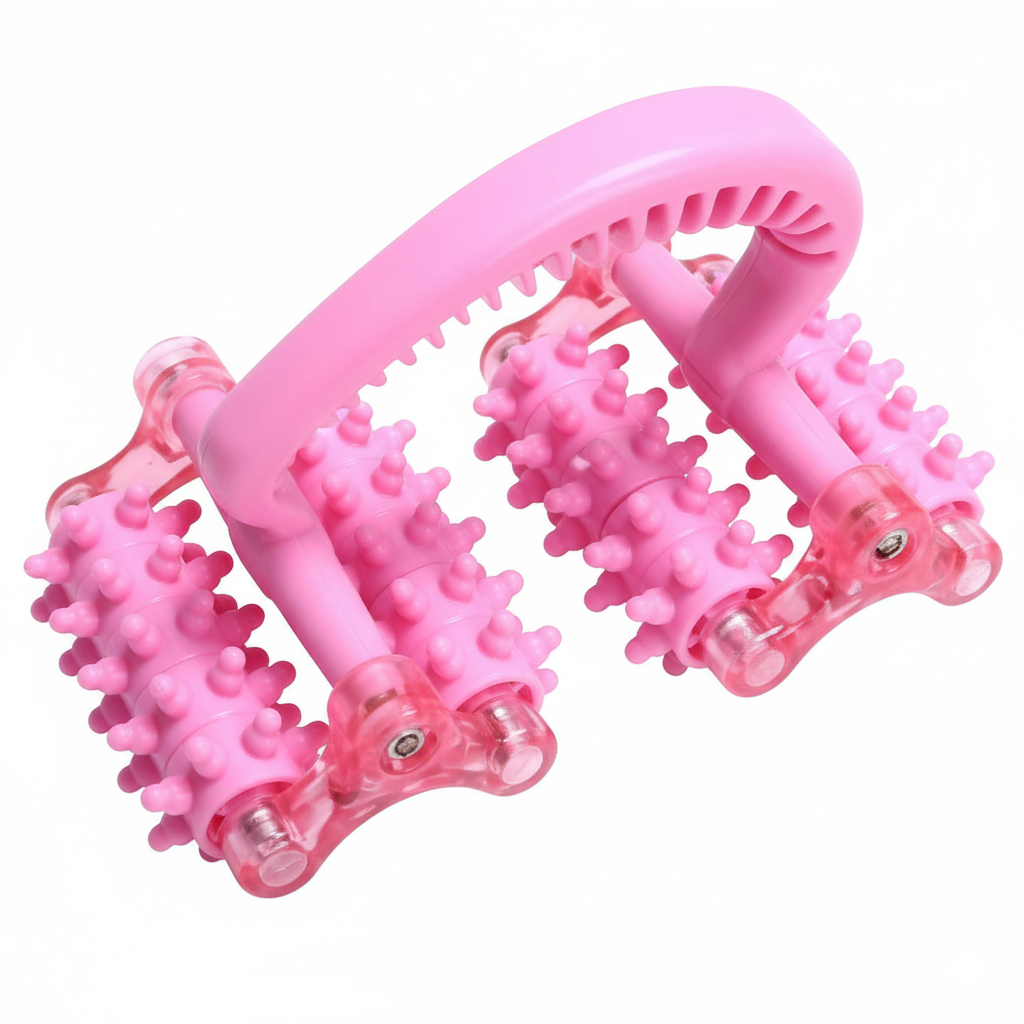 اداة مساج يدوية رباعية العجلات - وردي