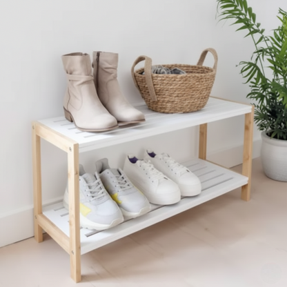 رف أحذية من خشب البامبو -طبقتين
