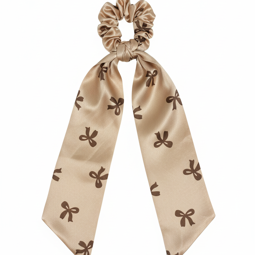 ربطة شعر (Scrunchie) حريرية مع وشاح منسدل