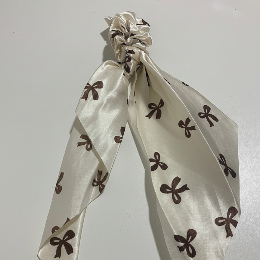 ربطة شعر (Scrunchie) حريرية مع وشاح منسدل