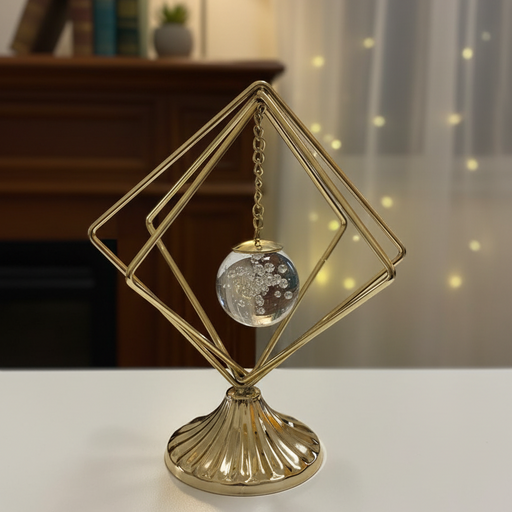 كرة كريستال مع حامل معدني مذهب