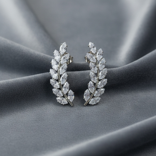 🍃حلق (Ear Climbers) بتصميم غصن الغار المرصع بالزركون