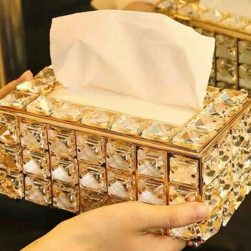 علبة مناديل فاخرة بالكريستال الذهبي