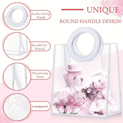 كيس هدايا بلاستيكي شفاف بمسكه جلد