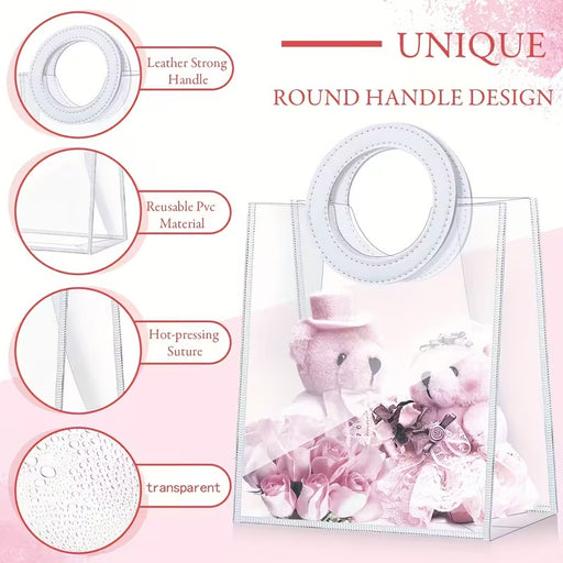 كيس هدايا بلاستيكي شفاف بمسكه جلد