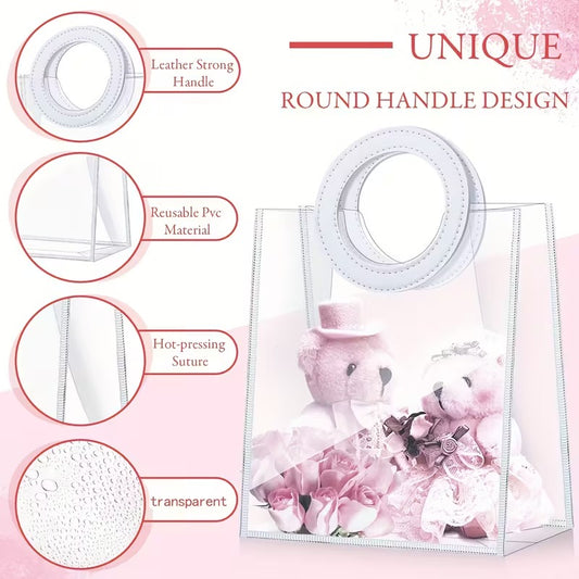 كيس هدايا بلاستيكي شفاف بمسكه جلد